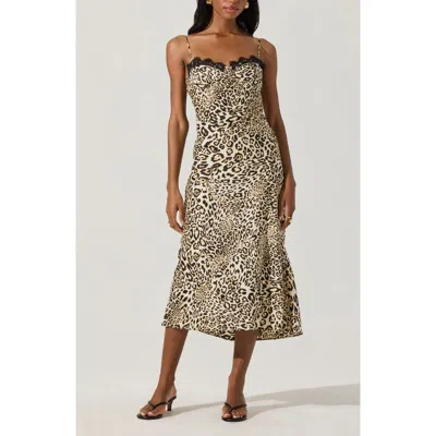Astr The Label Lace Trim Satin Slipdress In Leopard Print