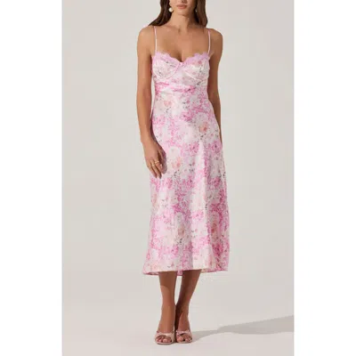 Astr The Label Lace Trim Satin Slipdress In Pink Floral