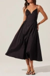 Astr The Label Lace-up Cotton Poplin Midi Dress In Black