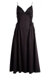 Astr The Label Lace-up Cotton Poplin Midi Dress In Black