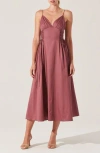 Astr The Label Lace-up Cotton Poplin Midi Dress In Deep Mauve