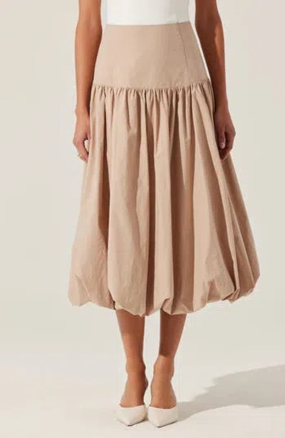 Astr The Label Laryn Bubble Hem Cotton Midi Skirt In Brown