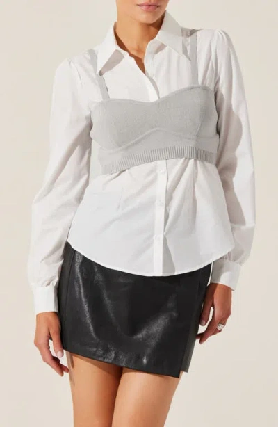 Astr The Label Layered Bustier Top & Button-up Shirt In Grey Combo