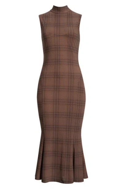 Astr The Label Leigha Plaid Mock Neck Midi Dress In Brown