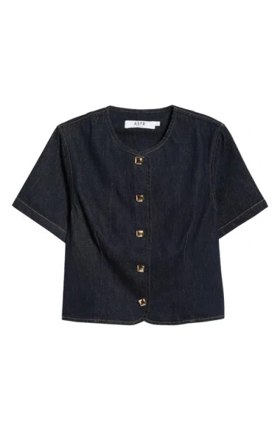 Astr The Label Lennon Short Sleeve Denim Jacket In Blue