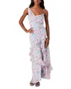 Astr Levina Asymmetric Floral Ruffle Dress In Blue Floral In Blue Floral