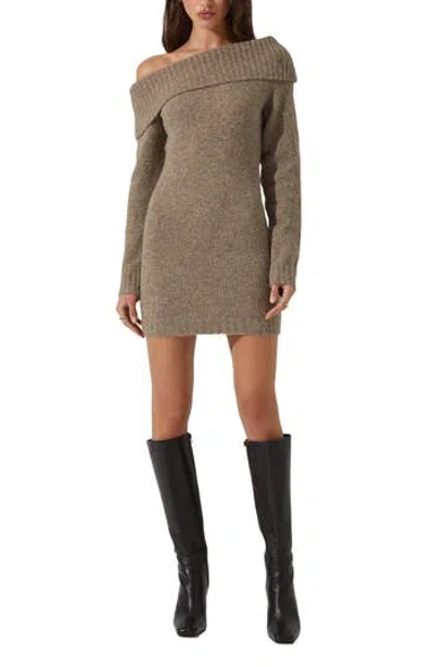 Astr The Label Leya Off The Shoulder Sweater Dress In Brown