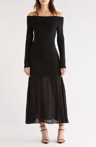 Astr The Label Lidia Mixed Media Off The Shoulder Long Sleeve Dress In Black