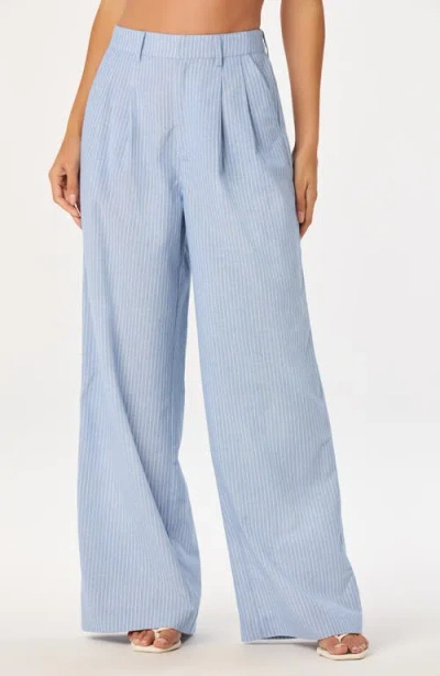 Astr The Label Linsey Pinstripe Wide Leg Cotton & Linen Pants In Blue