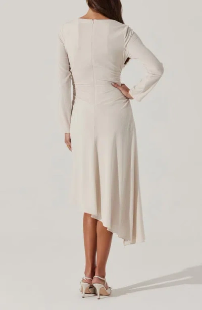 Astr The Label Long Sleeve Asymmetric Hem Midi Dress In Ecru