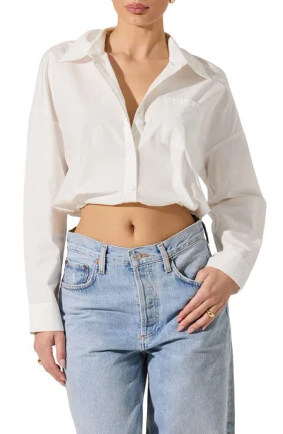 Astr The Label Long Sleeve Bubble Hem Cotton Poplin Button-up Shirt In White