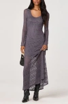 Astr The Label Long Sleeve Lace A-line Maxi Dress In Purple
