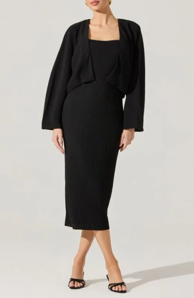 Astr The Label Long Sleeve Shrug & Ribbed Sweater Dress Set In Black