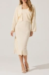 Astr The Label Long Sleeve Shrug & Ribbed Sweater Dress Set In Cream