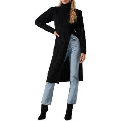 Astr The Label Longline Cable Stitch Turtleneck Sweater In Black