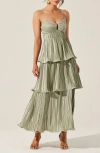 Astr Lupin Pleated Tiered Maxi Dress In Sage In Sage