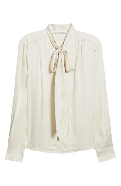 Astr The Label Mabry Tie Neck Long Sleeve Satin Top In Gray