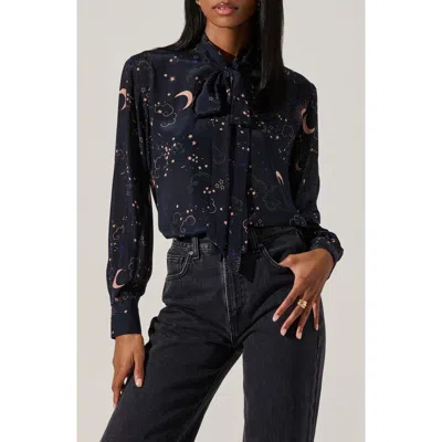 Astr The Label Mabry Tie Neck Shirt In Blue
