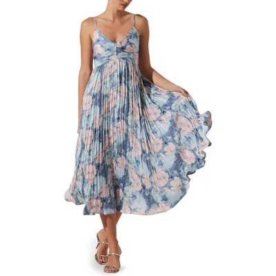 Astr Maeve Floral Midi Sundress In Blue Multi Abstract