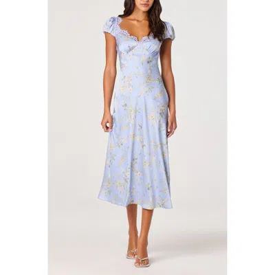 Astr The Label Makaela Floral Satin Midi Dress In Blue