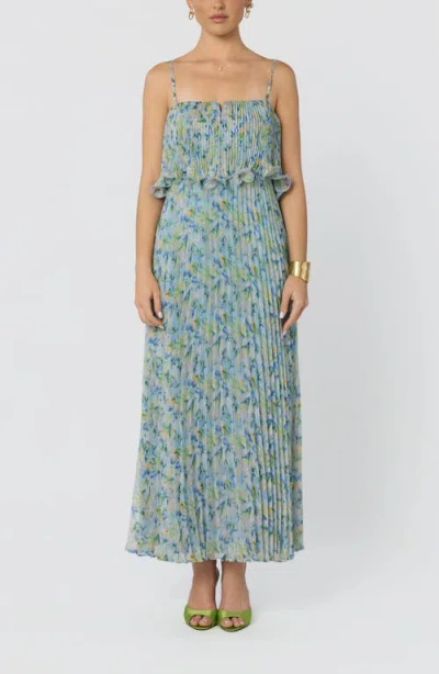 Astr The Label Makennah Floral Plissé Maxi Dress In Blue