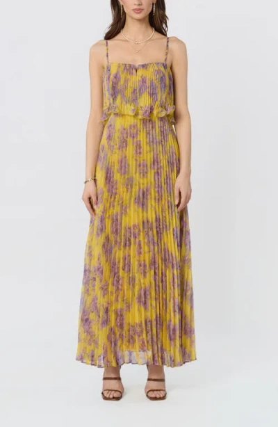 Astr The Label Makennah Floral Plissé Maxi Dress In Gold