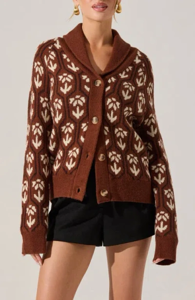 Astr The Label Marcenia Shawl Collar Cardigan In Brown