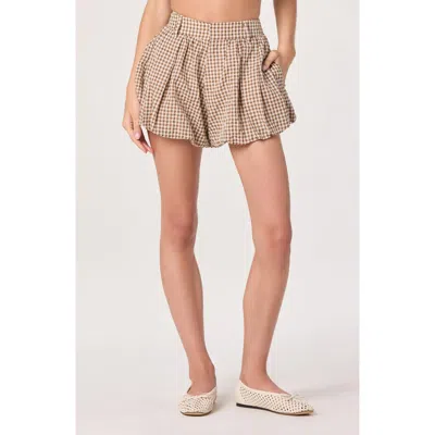 Astr The Label Margeen Cotton Gingham Bubble Shorts In Brown