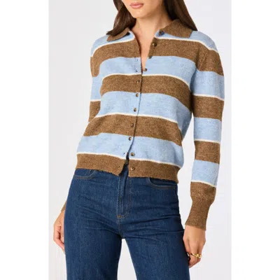 Astr The Label Margrid Stripe Cardigan In Brown Blue