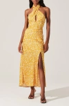 Astr The Label Marisa Floral Print Halter Dress In Marigold Floral