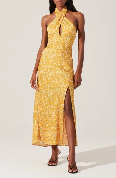 Astr The Label Marisa Floral Print Halter Dress In Marigold Floral