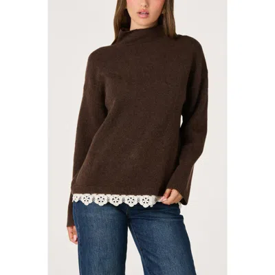 Astr The Label Marjolaine Mock Neck Eyelet Hem Sweater In Brown