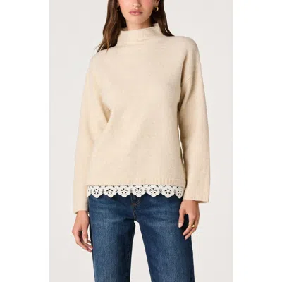 Astr The Label Marjolaine Mock Neck Eyelet Hem Sweater In Cream