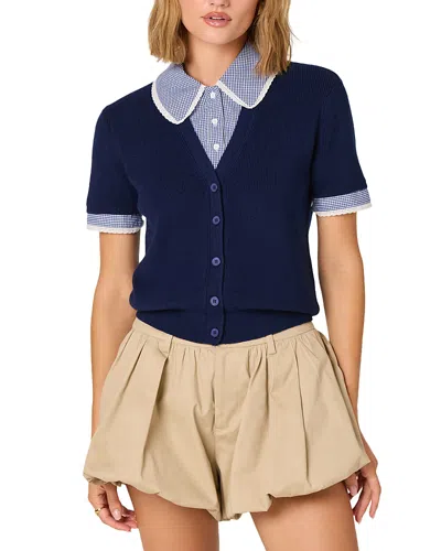 Astr The Label Marlee Mixed Media Cardigan Sweater In Blue