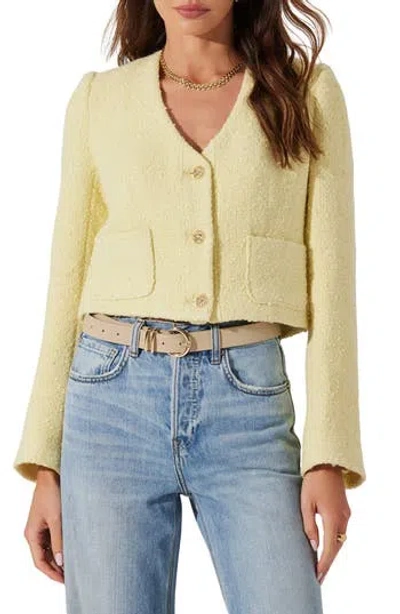 Astr The Label Marleigh Crop Tweed Jacket In Yellow