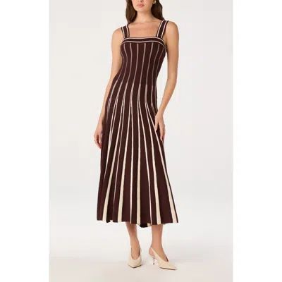 Astr The Label Marlen Striped Fit And Flare Midi Dress In Brown Cream