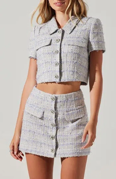 Astr The Label Mavey Short Sleeve Tweed Jacket In Blue