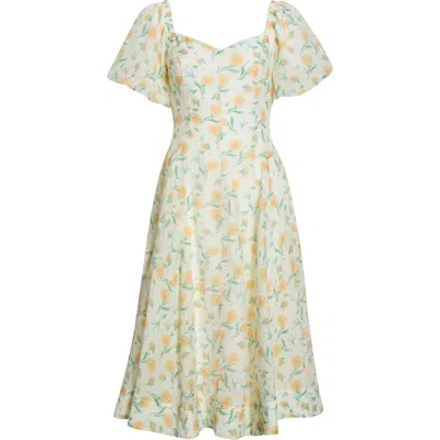 Astr The Label Mayra Puff Sleeve Midi Dress In Multi