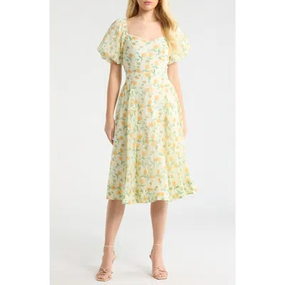 Astr The Label Mayra Puff Sleeve Midi Dress In Yellow