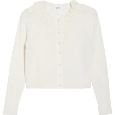 Astr The Label Meadow Lace Collar Cardigan In Neutral