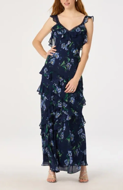 Astr The Label Megan Ruffled Maxi Dress In Blue