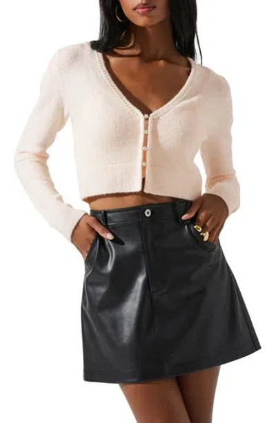 Astr The Label Melissa Imitation Pearl Trim Cardigan In Neutral
