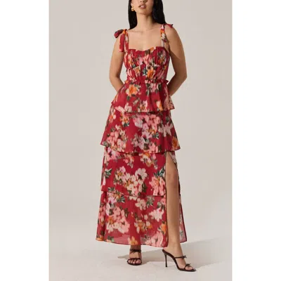 Astr The Label Mellorie Abstract Floral Tiered Maxi Dress In Multi
