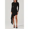 Astr The Label Metallic Long Sleeve Asymmetric Hem Minidress In Black