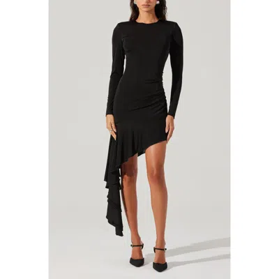 Astr The Label Metallic Long Sleeve Asymmetric Hem Minidress In Black