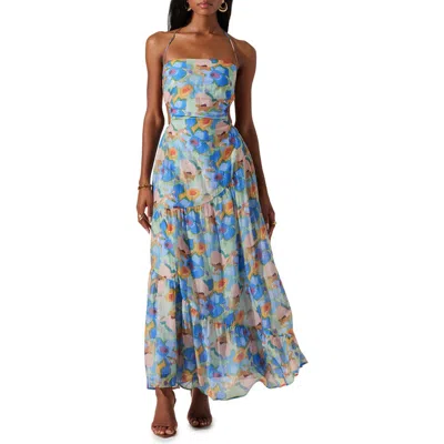 Astr The Label Miaka Floral Print Maxi Dress In Blue Multi Abstract