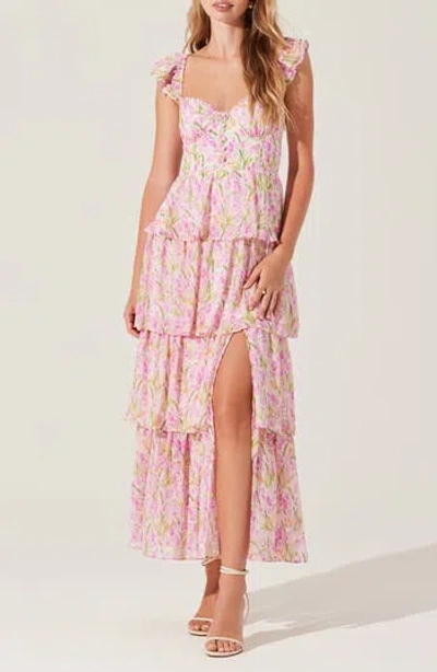 Astr The Label Midsummer Floral Print Tiered Ruffle Dress In Pink