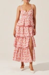Astr The Label Midsummer Floral Print Tiered Ruffle Dress In Pink Multi Floral