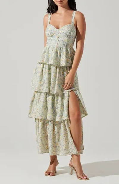 Astr The Label Midsummer Floral Tiered Cotton Maxi Dress In Green