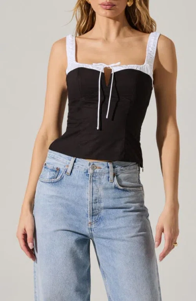 Astr The Label Milkmaid Top In Black Contrast